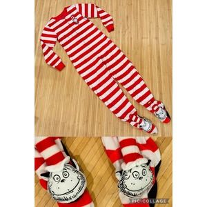 Dr. Seuss CAT IN THE HAT Adult Med 7-9 Pajamas Footie Zip One Piece HTF